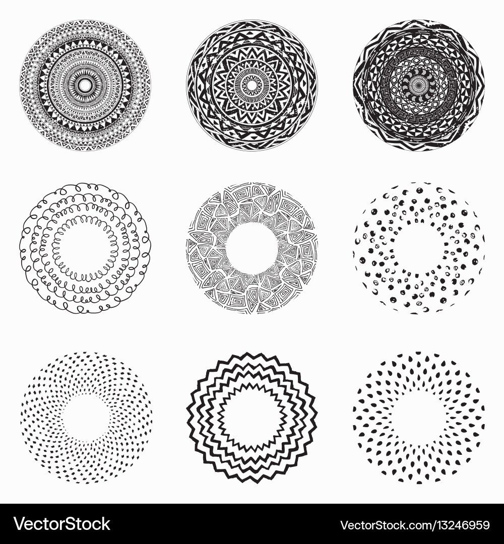 Hand drawn ethnic circles ink collection Vector Image