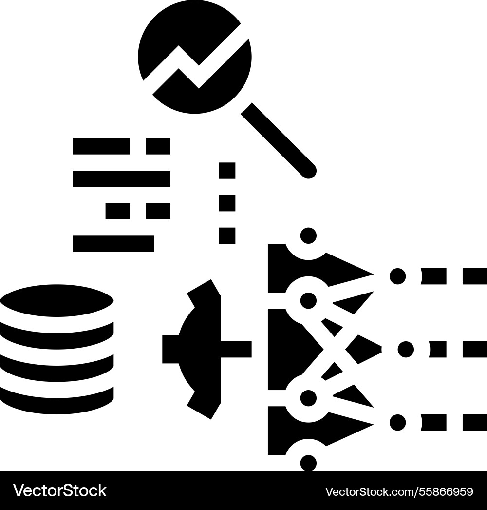 Predictive analytics machine learning glyph icon Predictive analytics machine learning glyph icon vector image