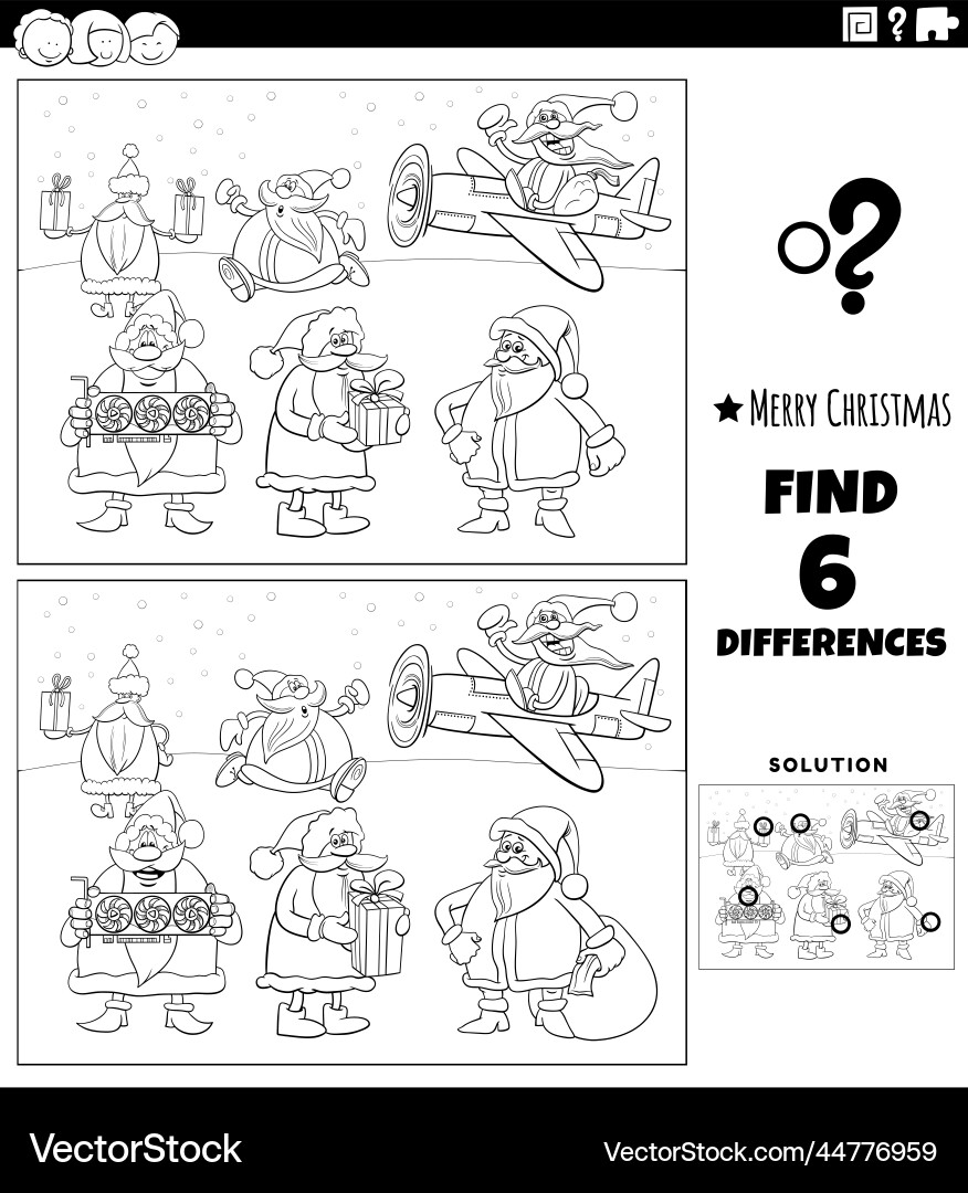 Unterschiede Spiel mit Santa Klauseln Zeichen Unterschiede Spiel mit Santa Klauseln Zeichen vektorbild