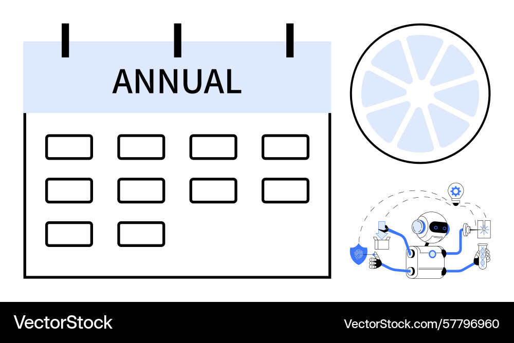 Annual calendar with ai robot and data integration vector image