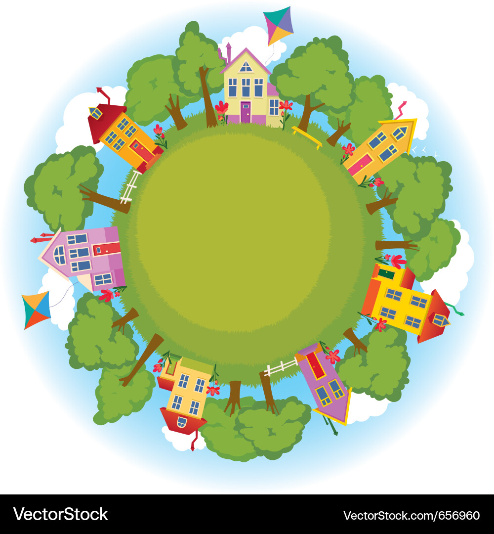 Cheerful Suburban Scene Vector Image