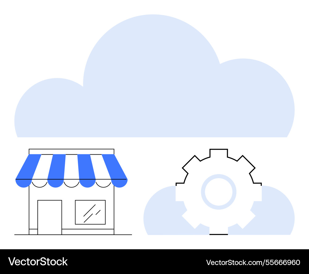 Cloud computing with storefront and gear Cloud computing with storefront and gear vector image