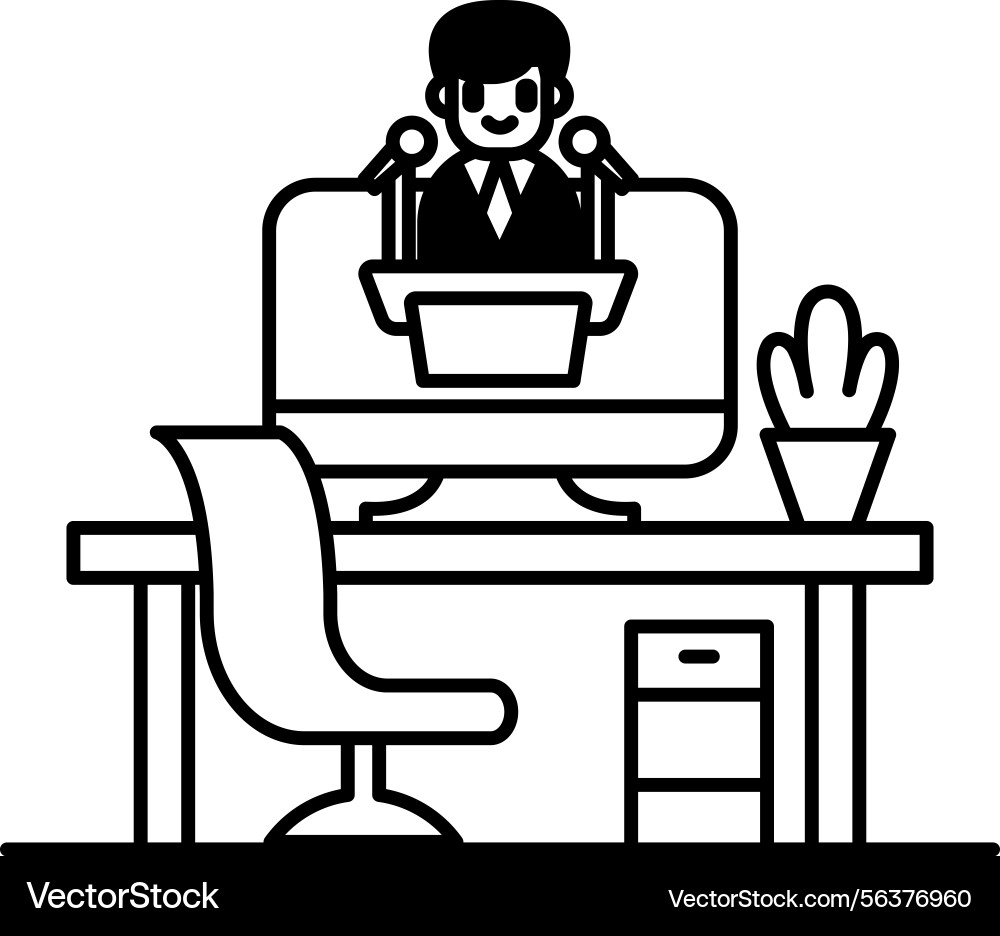 Man is giving a speech in front of microphone vector image