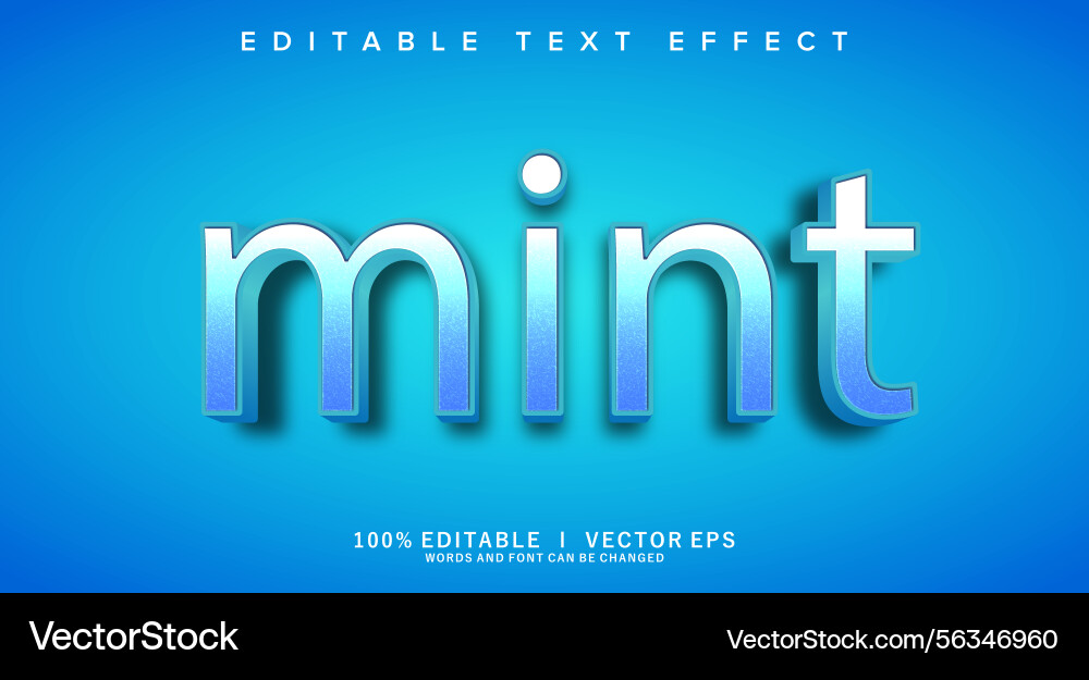 Mint 3d text effect with modern style design vector image