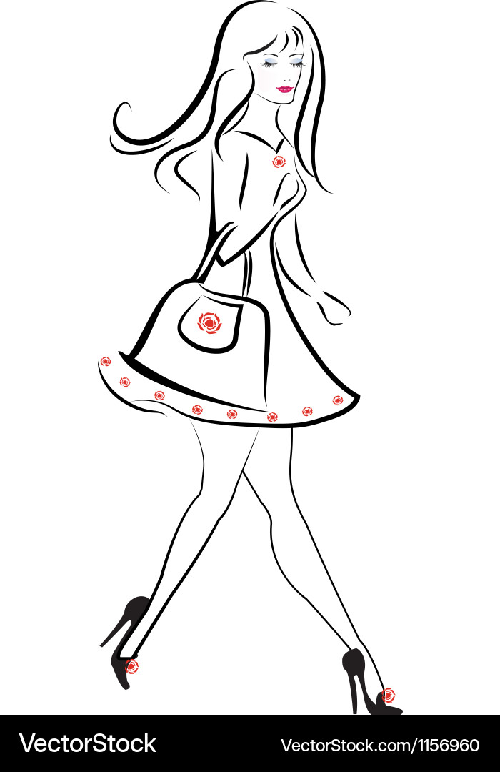 Woman Walking in City Vector Image