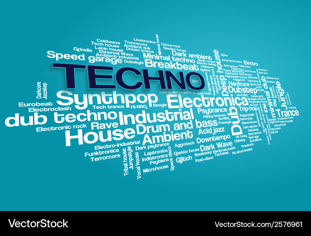 Electronic techno music styles word cloud bubble Vector Image