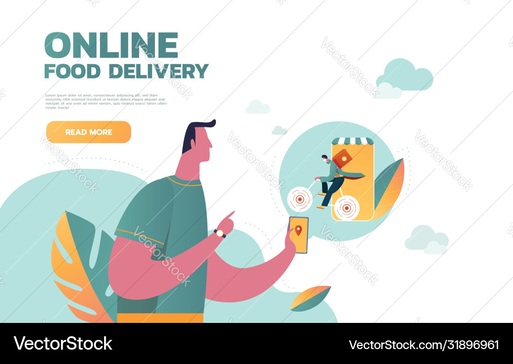 Food delivery service mobile application young Food delivery service mobile application young vector image