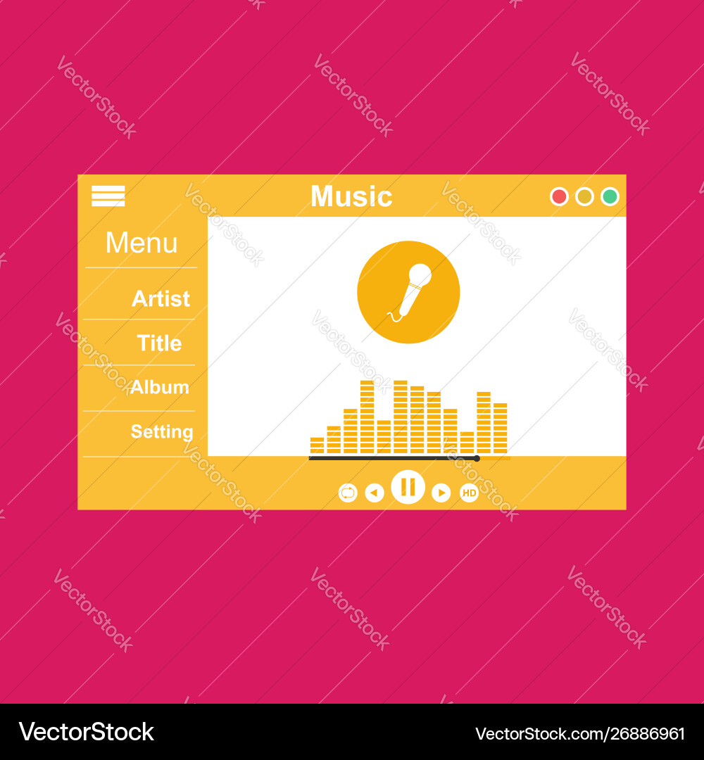 Media player application app template with flat Media player application app template with flat vector image