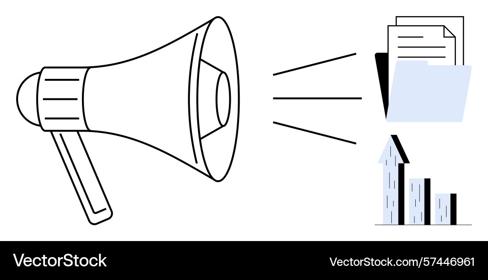 Megaphone amplifying communication with files Megaphone amplifying communication with files vector image