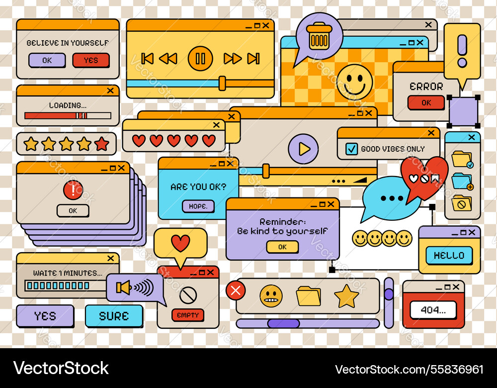 Retro-Stil y2k ui und ux-Elemente-Symbole Set Retro-Stil y2k ui und ux-Elemente-Symbole Set vektorbild