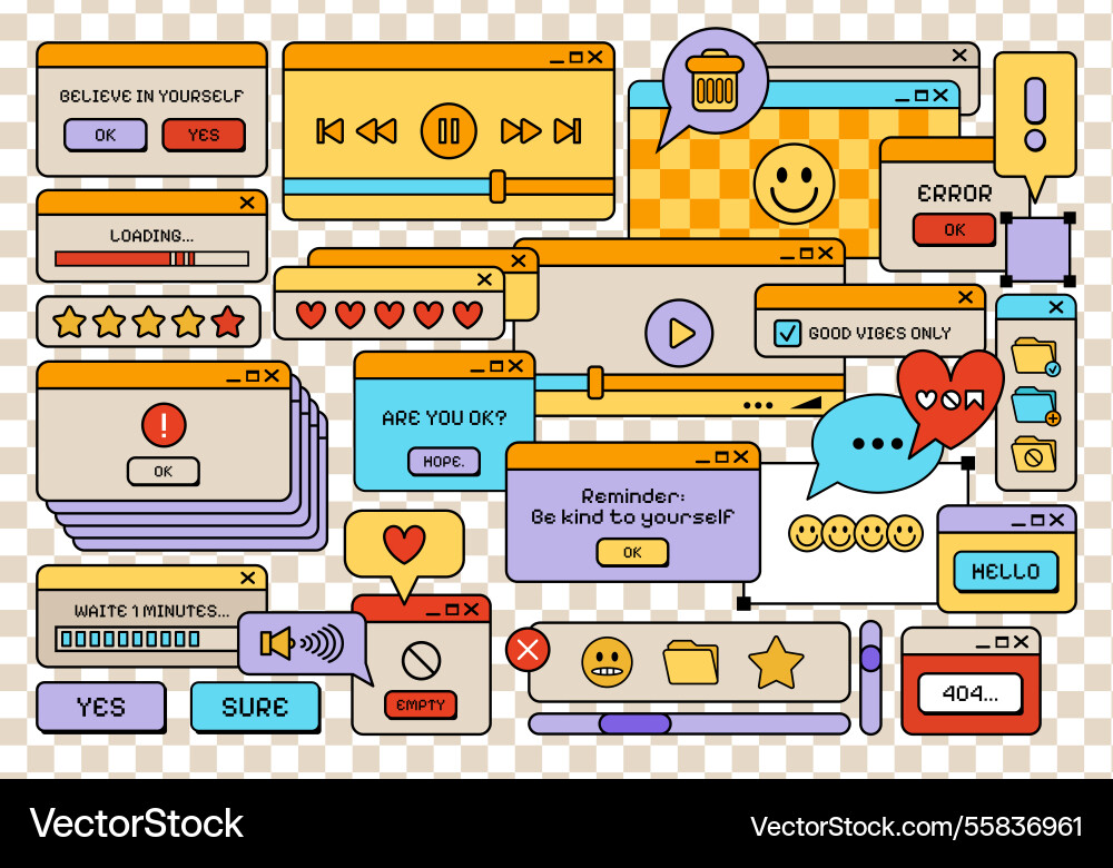 Retro style y2k ui and ux elements icons set Retro style y2k ui and ux elements icons set vector image
