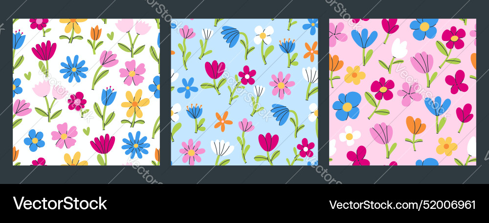 Set of seamless patterns with flowers different Set of seamless patterns with flowers different vector image