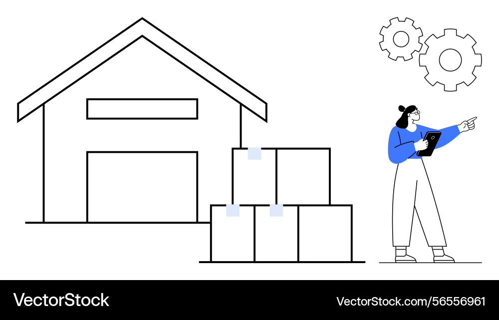 Warehouse operations with worker managing Warehouse operations with worker managing vector image