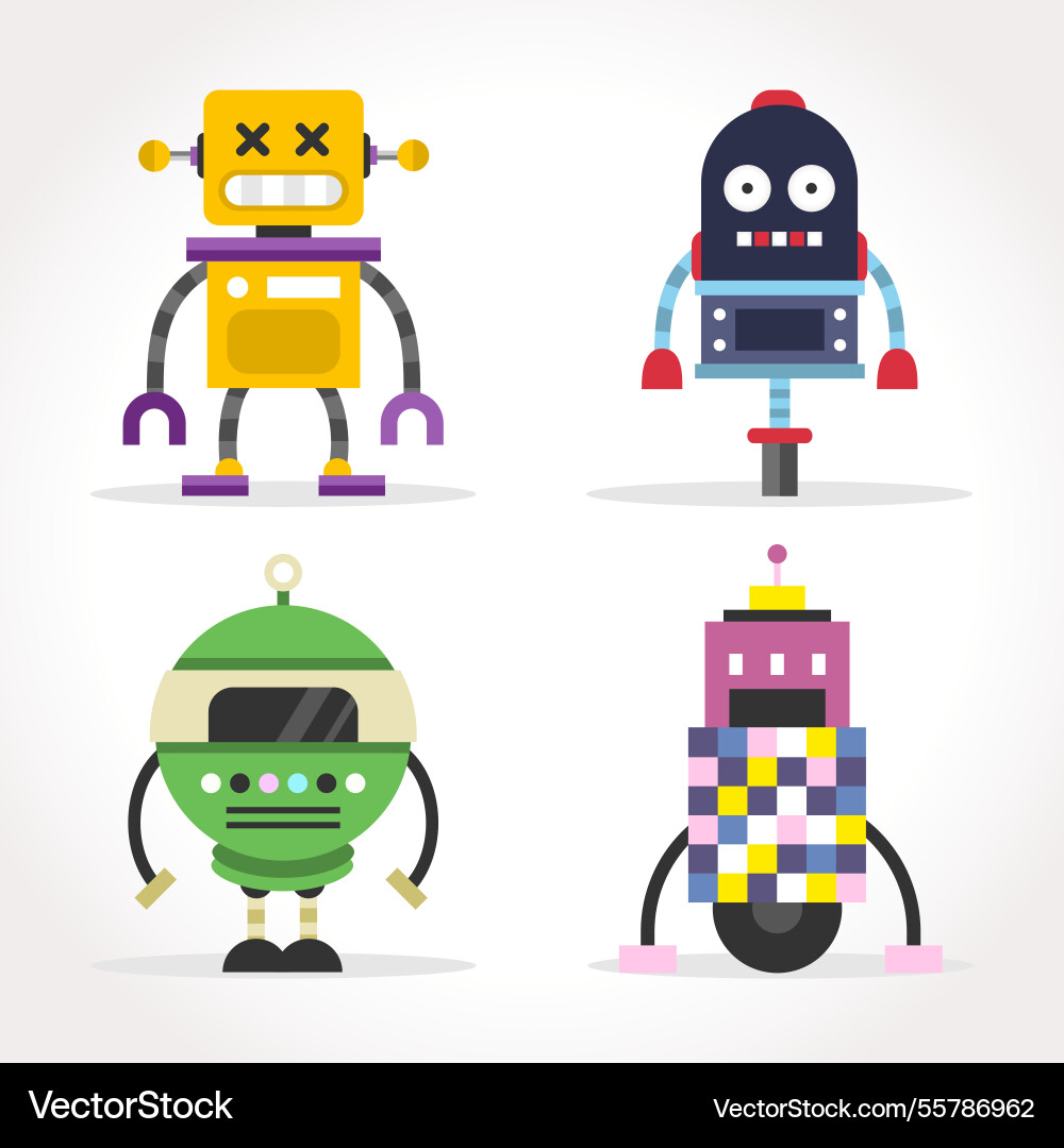 Flat design robot character collection Vector Image