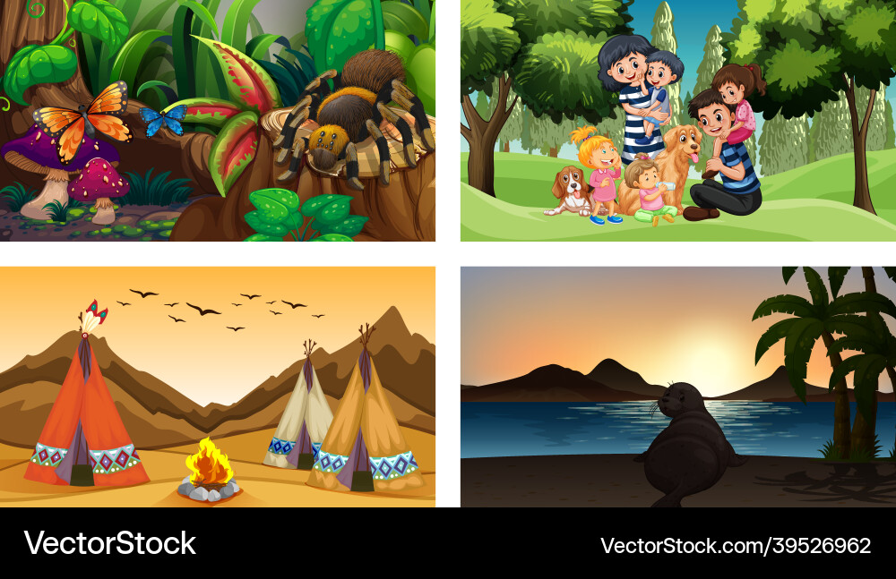 Four different scenes with children cartoon Four different scenes with children cartoon vector image