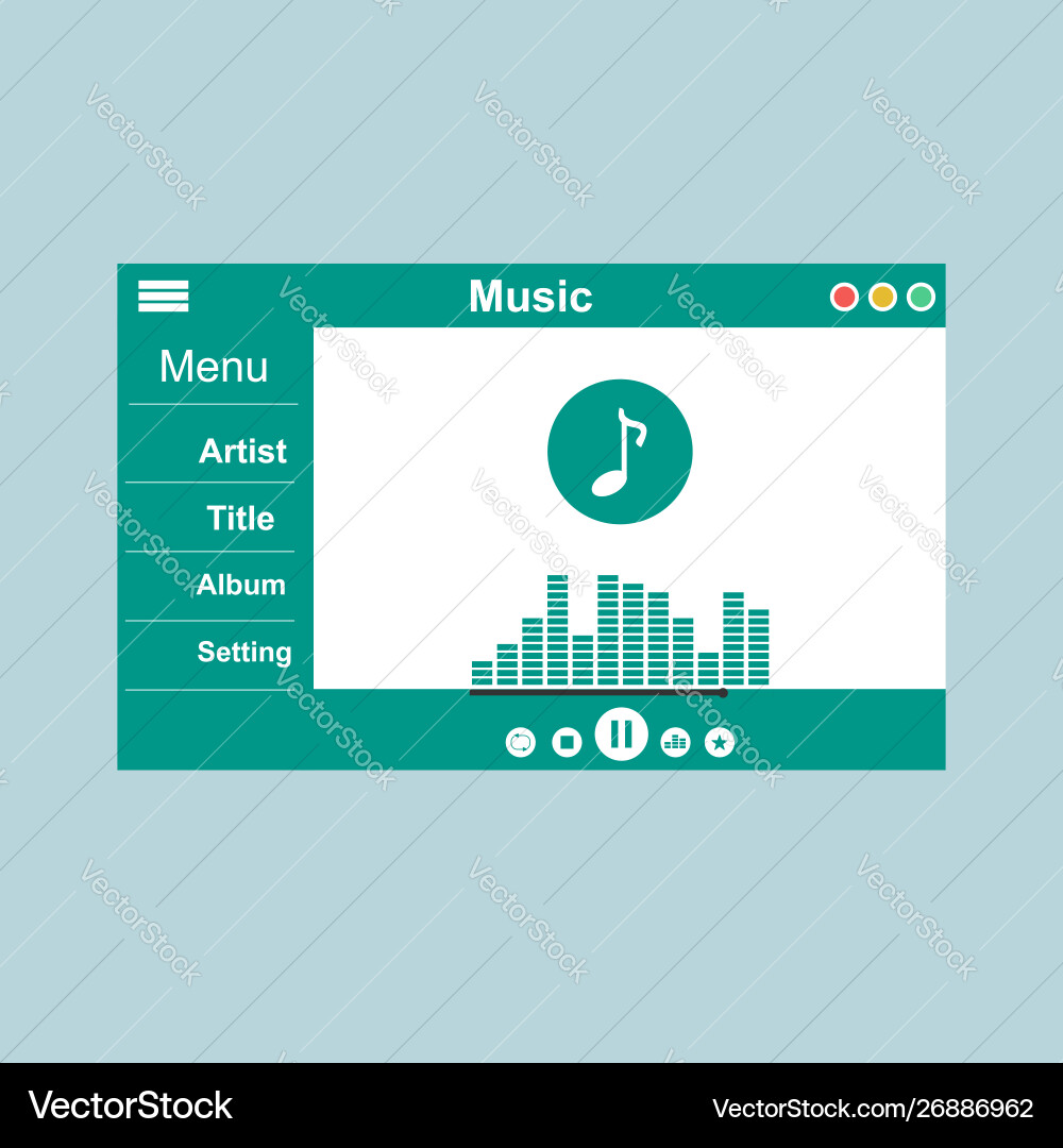 Media player application app template with flat Media player application app template with flat Vector Image