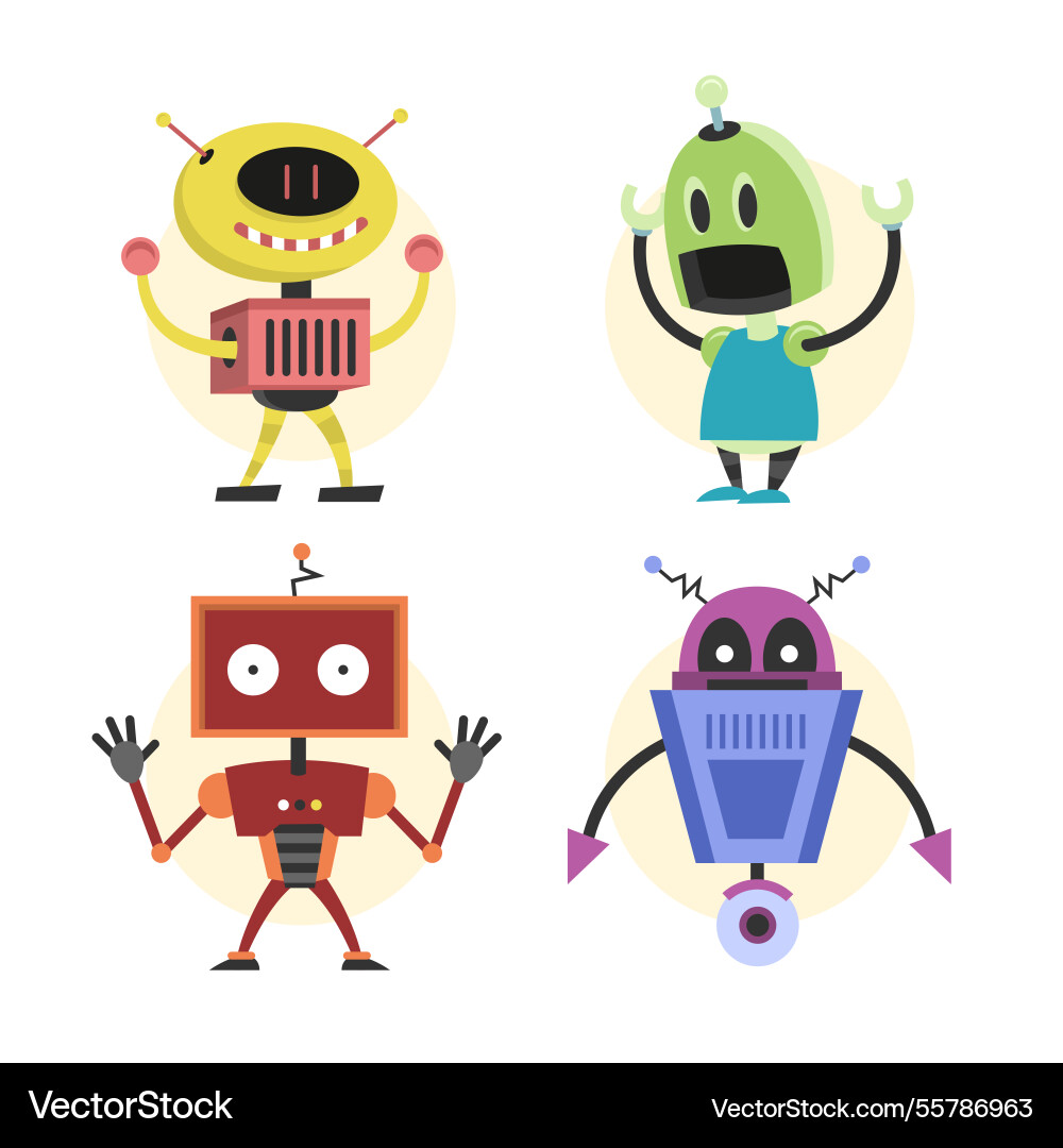 Flat design robot character collection Vector Image