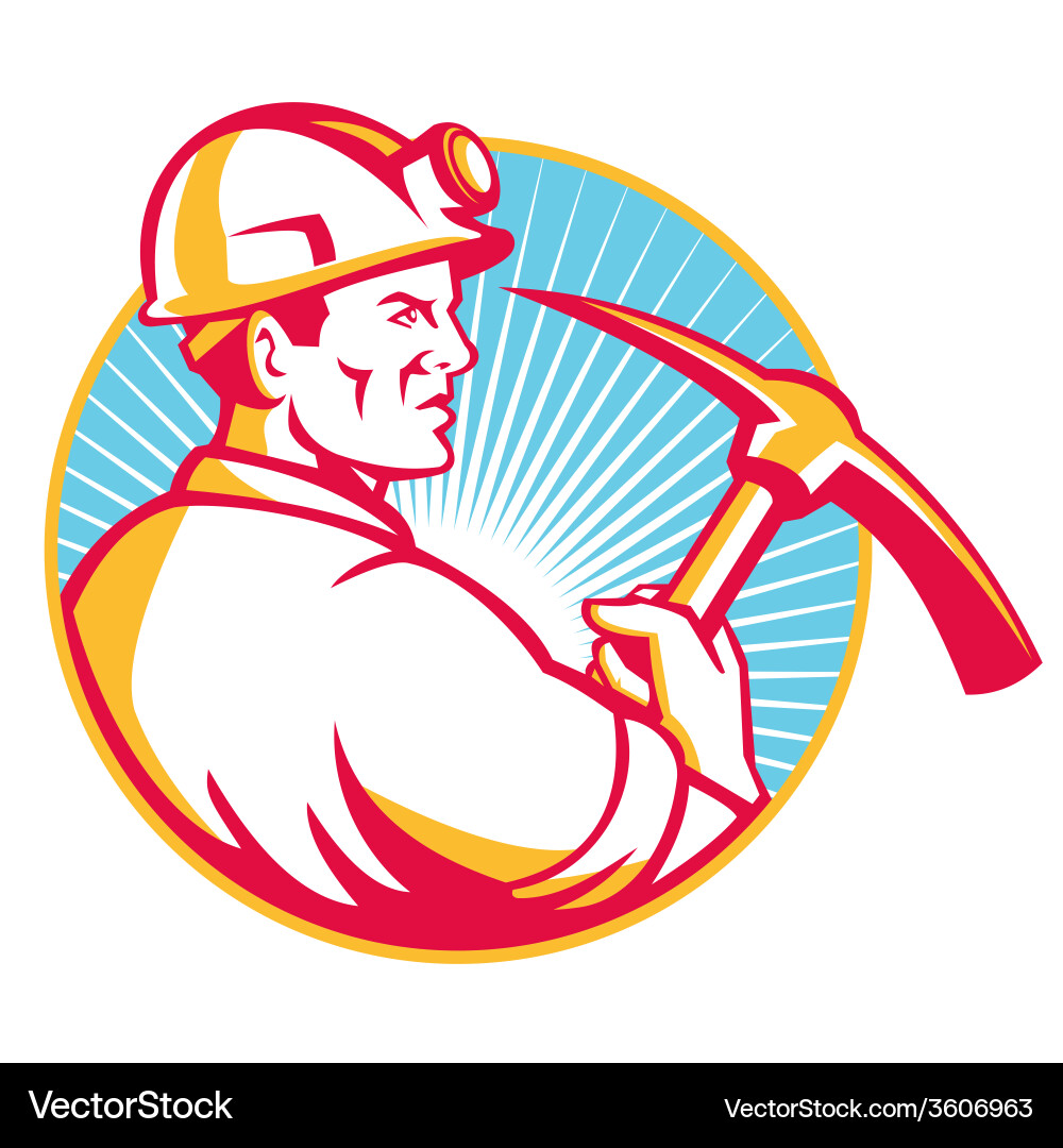 Retro Coal Miner with Pickaxe Vector Image
