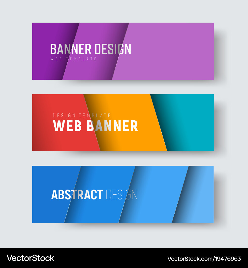 Set of horizontal web banners with multi-colored vector image