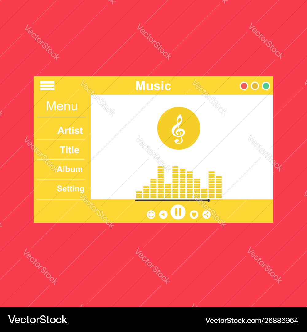 Media player application app template with flat Media player application app template with flat vector image