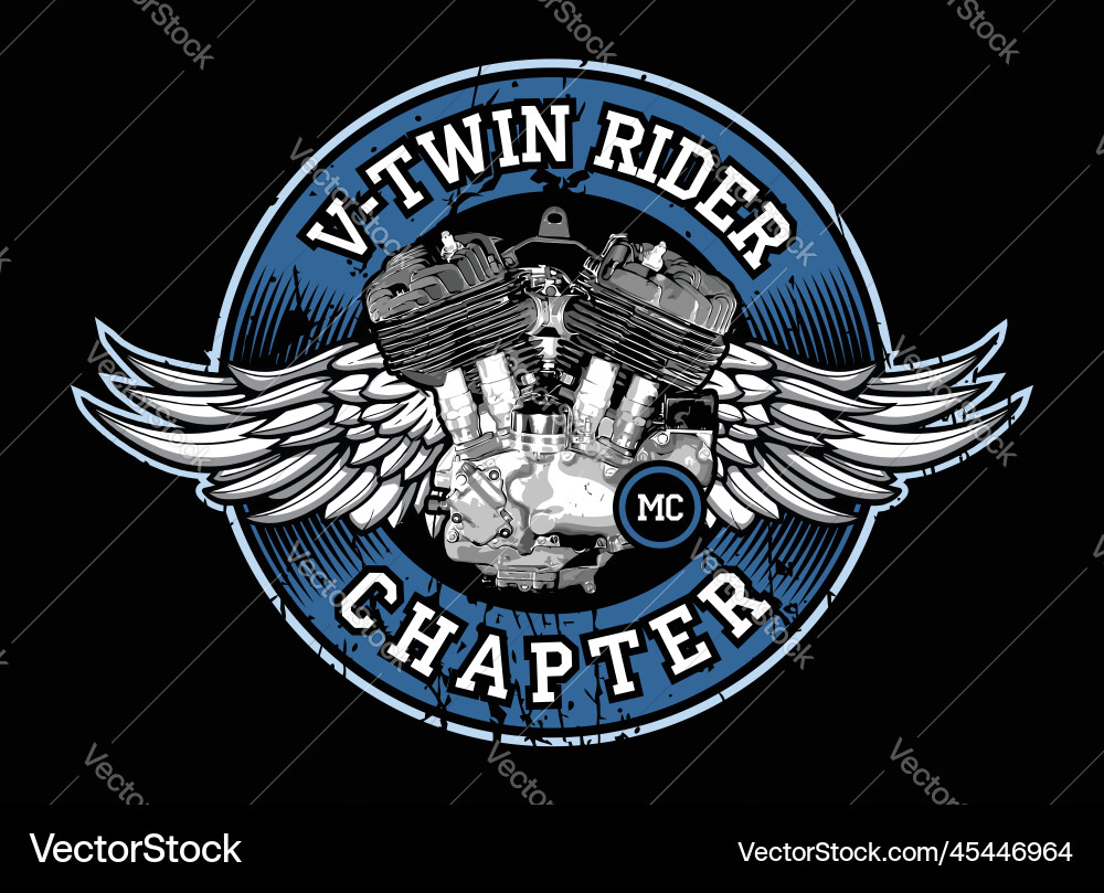 Patch biker v twin engine and wings Patch biker v twin engine and wings vector image