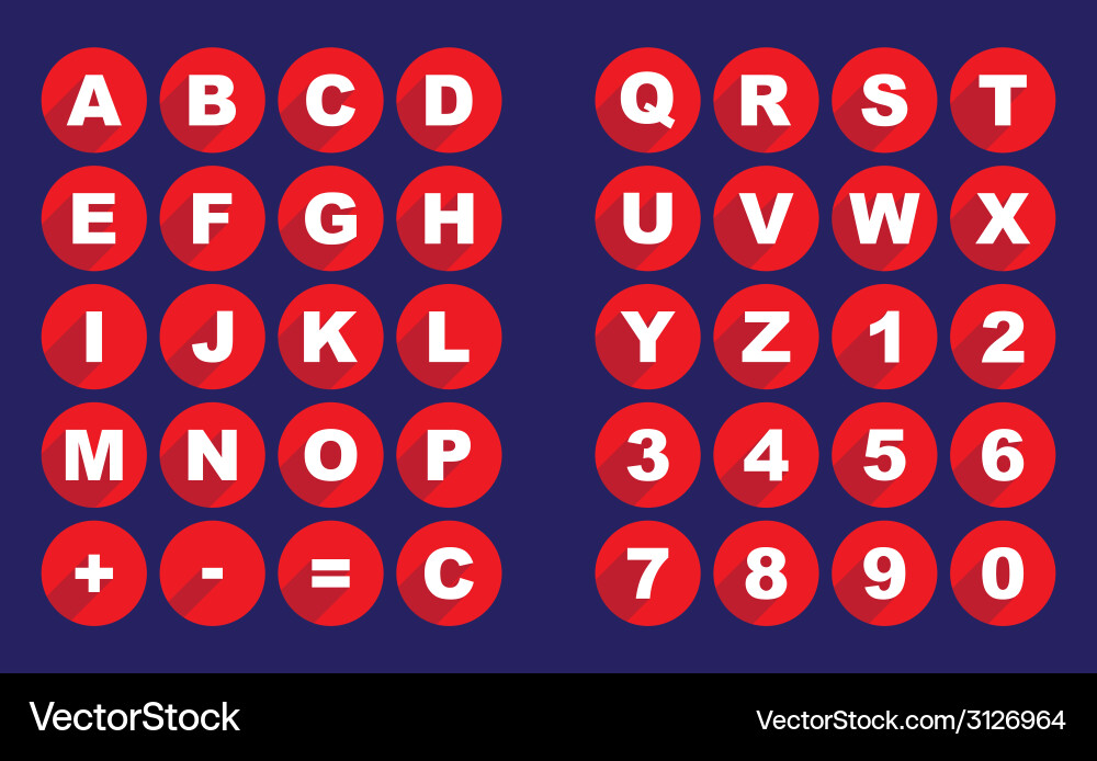 Rounded Buttons - Alphabet & Numbers Vector Image
