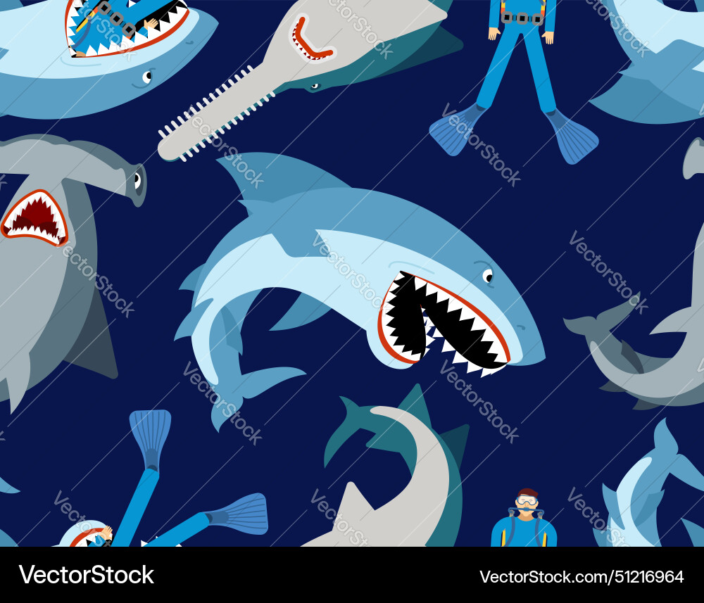 Shark and diver pattern seamless hammerhead Vector Image