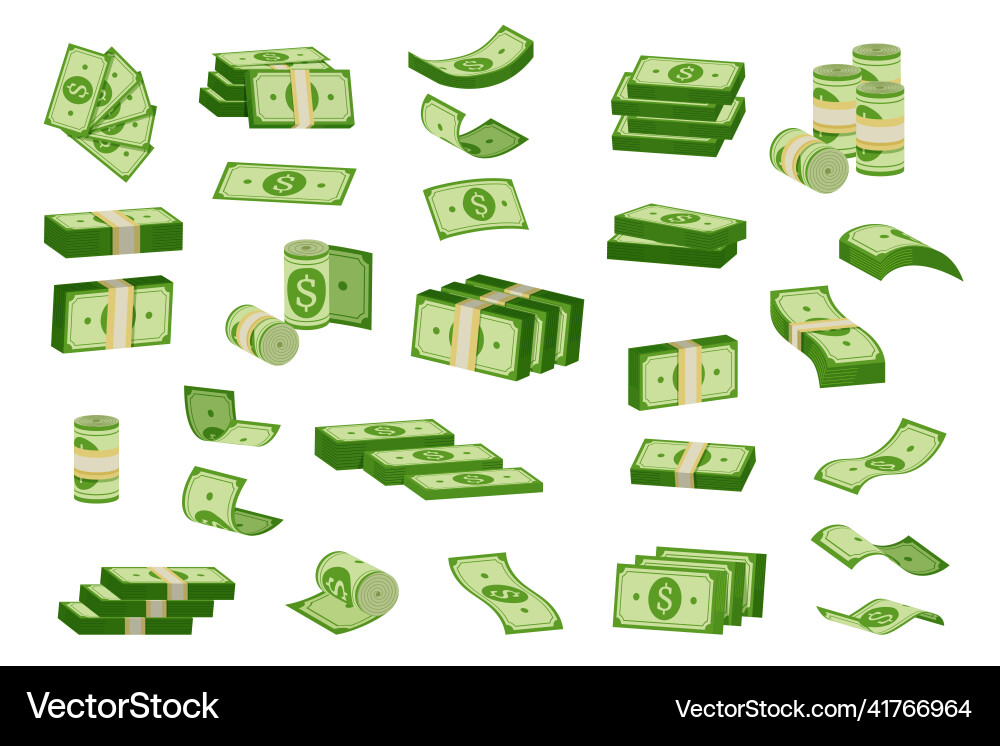 Stack of money cartoon piles green banknotes Stack of money cartoon piles green banknotes vector image