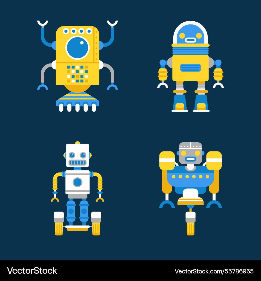 Flat design robot character collection Vector Image