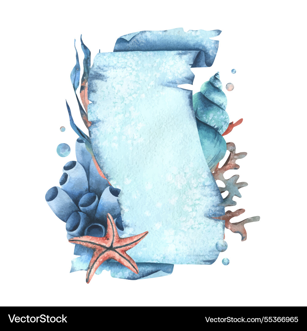 Paper banner scroll in marine theme Vector Image