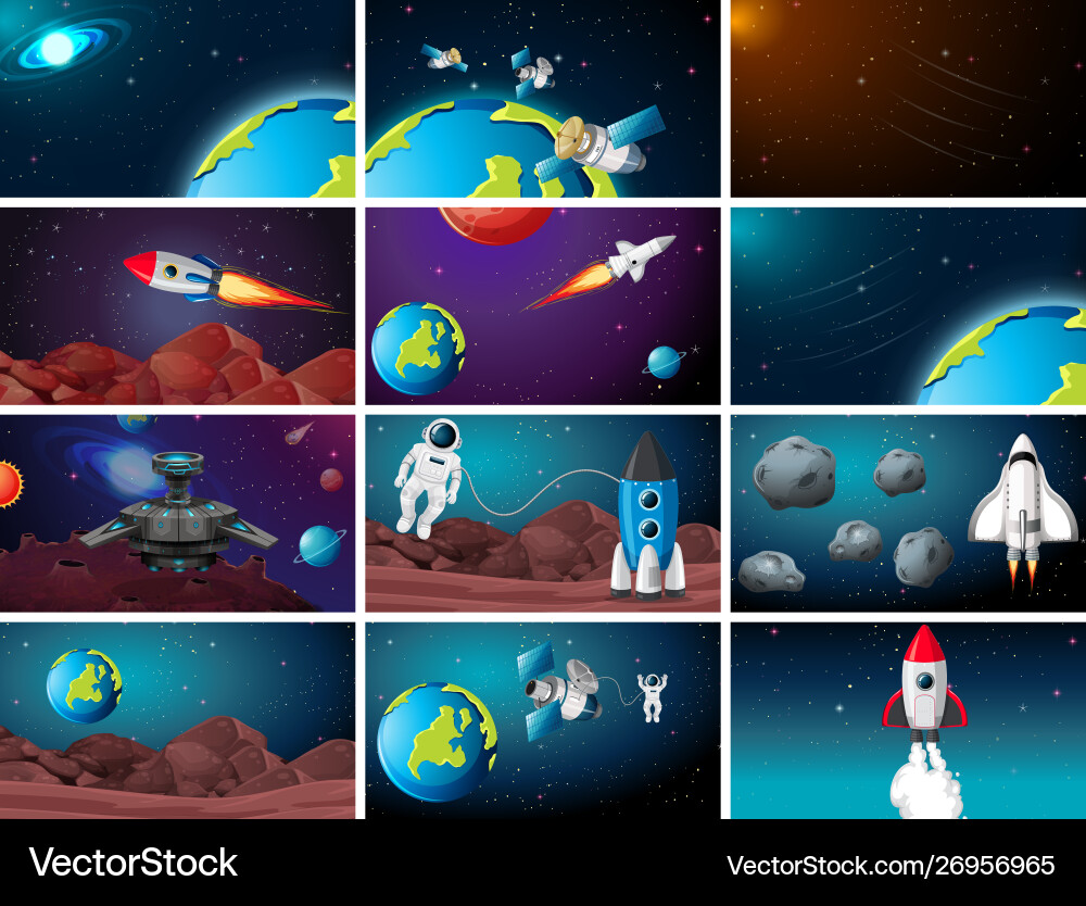 Space Background with Asteroids and Rocket vector image