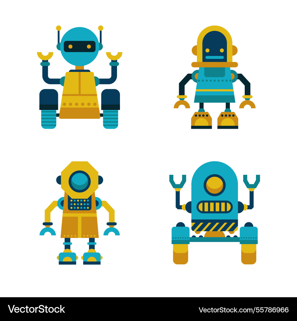 Flat design robot character collection Vector Image