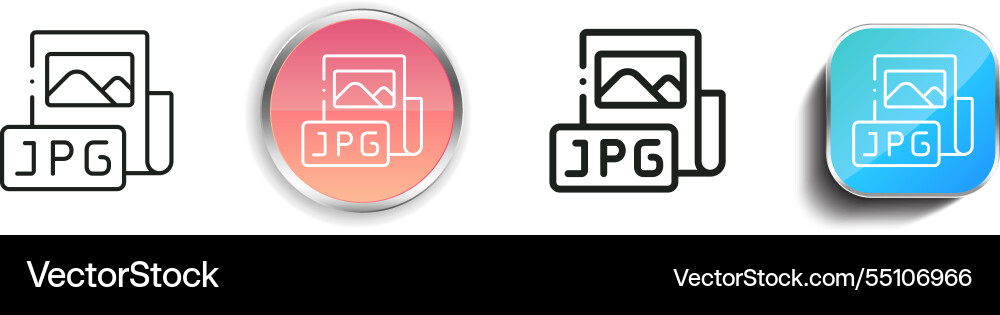 Jpg icon thin linear regular and button style Jpg icon thin linear regular and button style Vector Image
