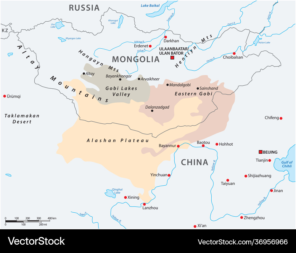 Map central asian gobi desert mongolia china Map central asian gobi desert mongolia china vector image