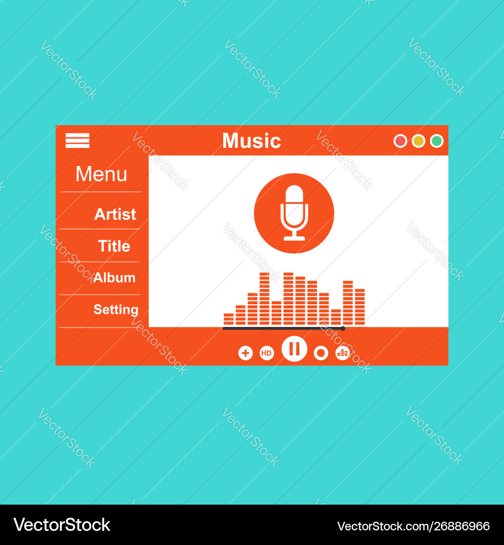 Media player application app template with flat Media player application app template with flat vector image