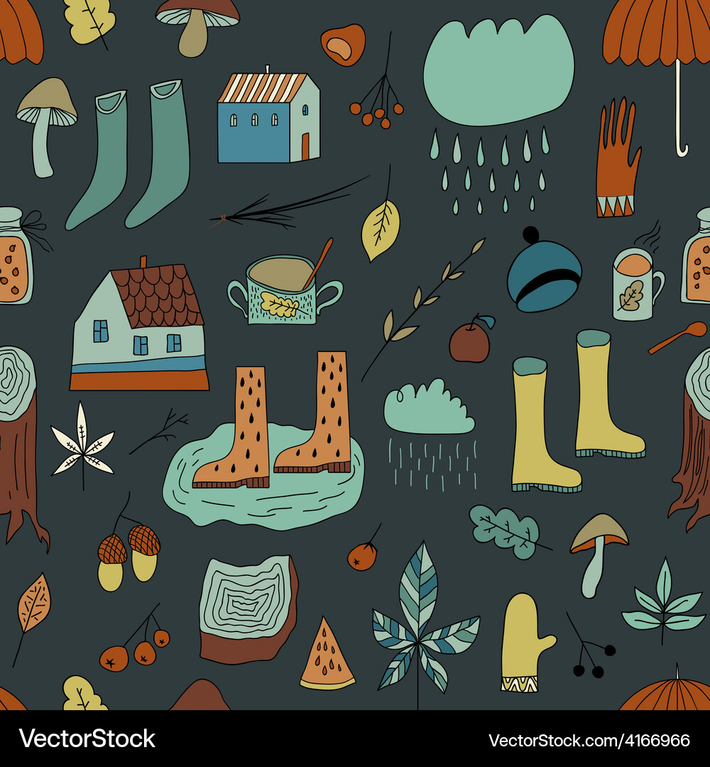 Seamless pattern with autumn elements dark Vector Image