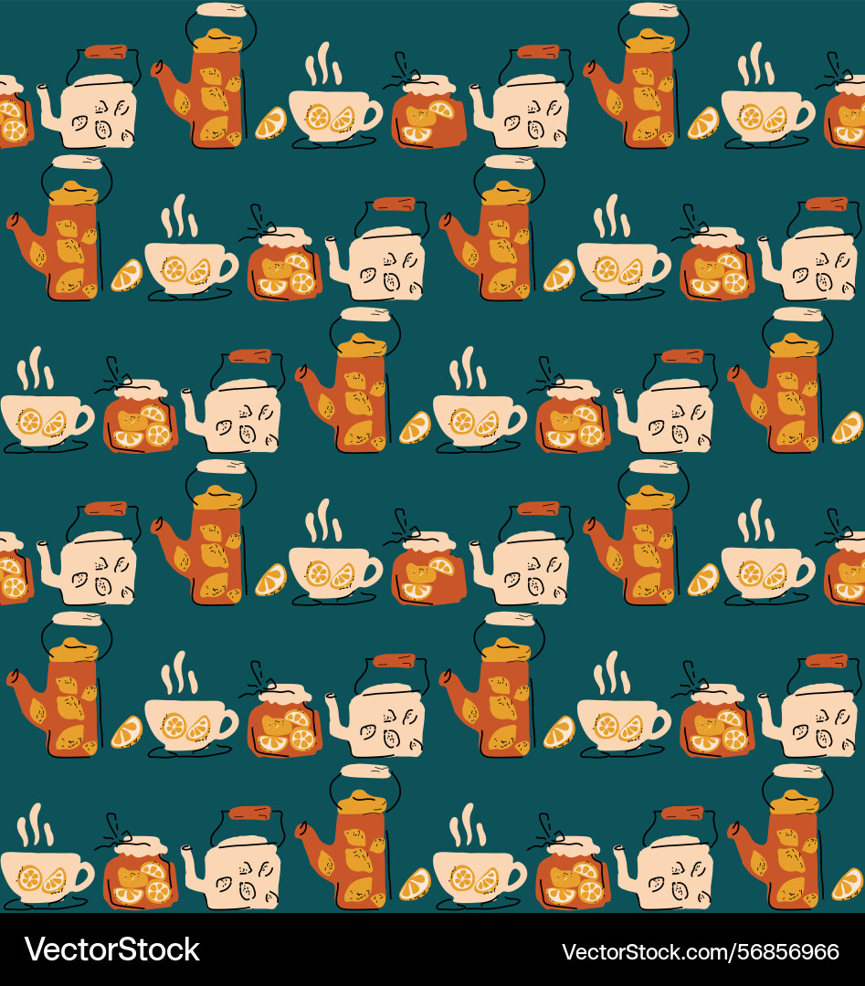 Seamless pattern with different teapots and cups Seamless pattern with different teapots and cups vector image