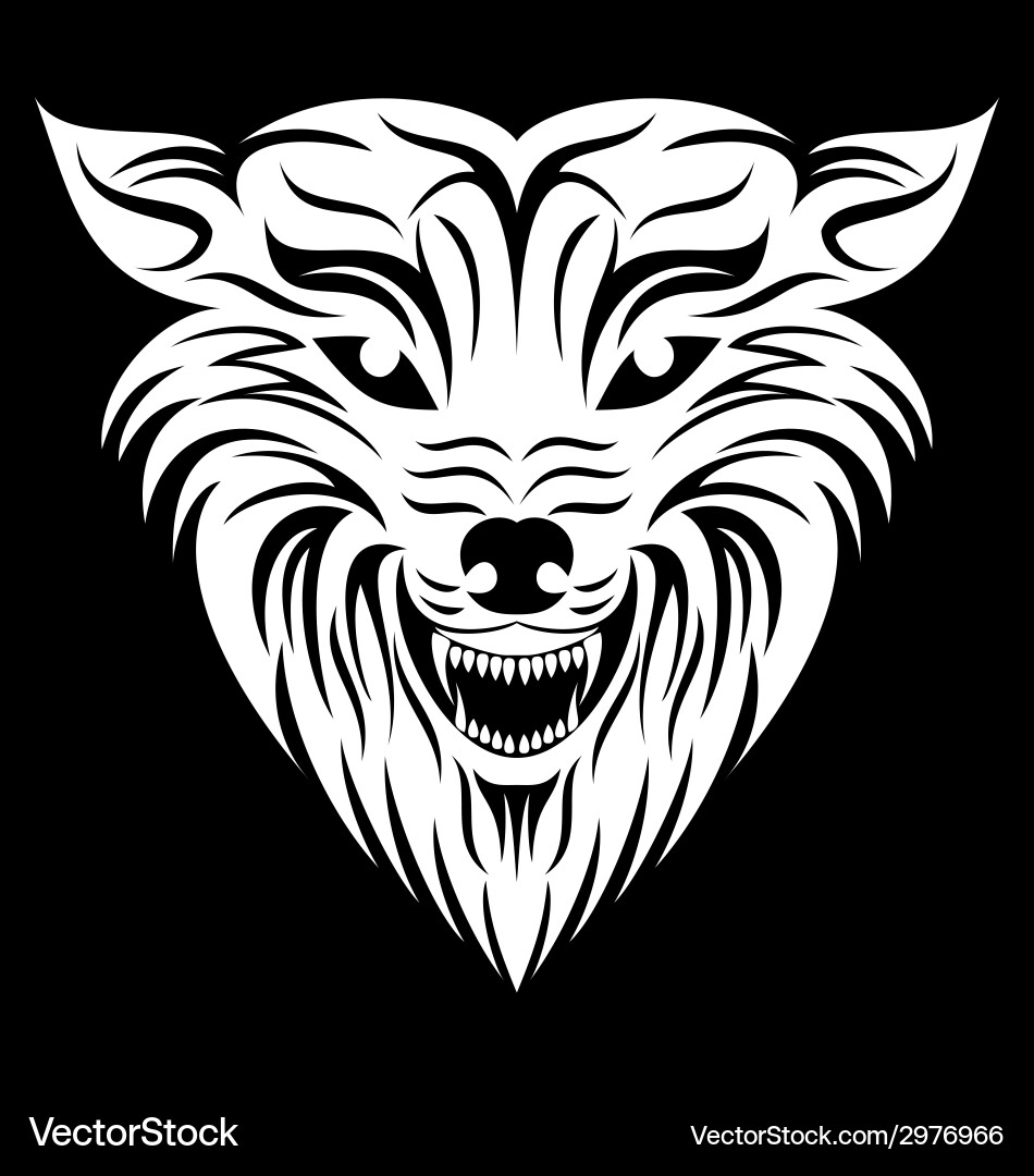 White Wolf Head Tribal Tattoo Vector Image