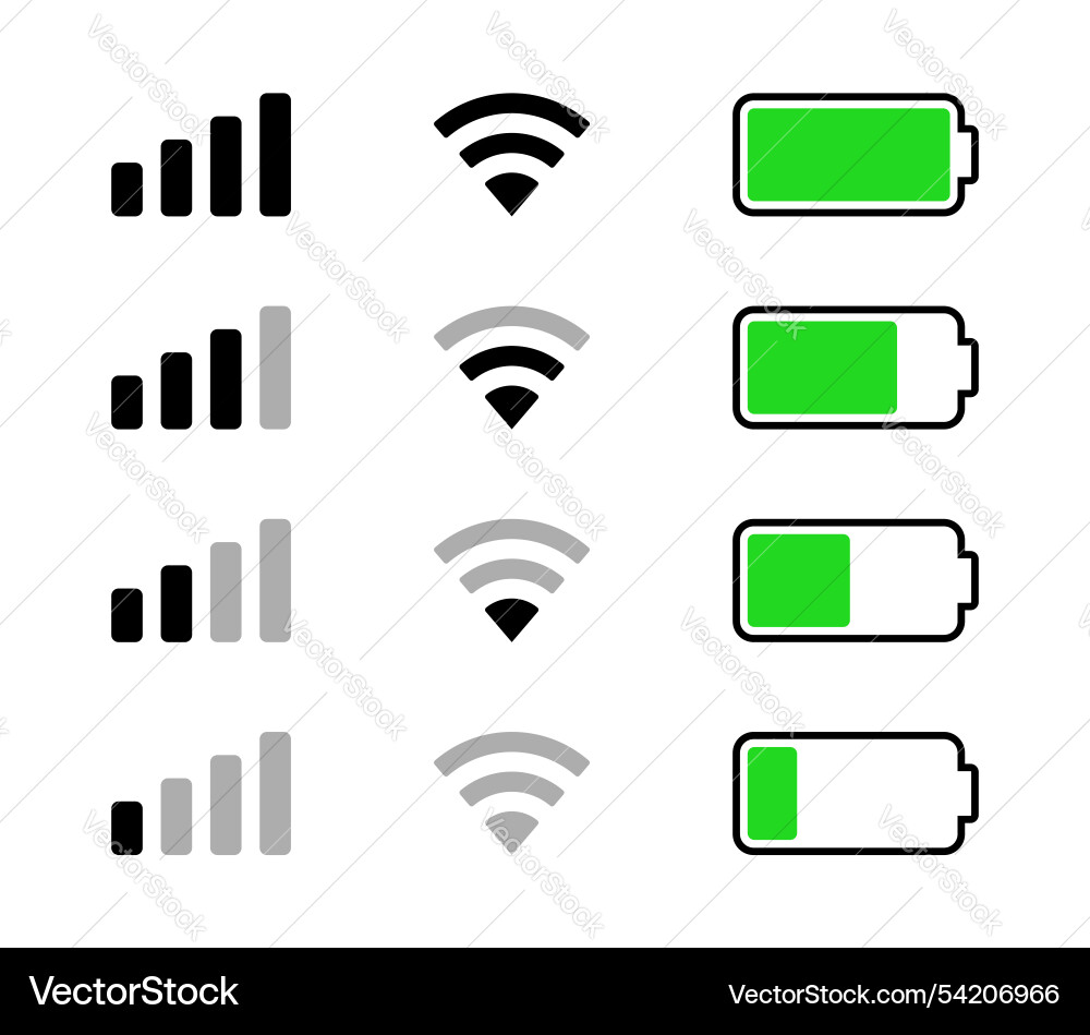 Wifi battery signal data notification bar icons Vector Image