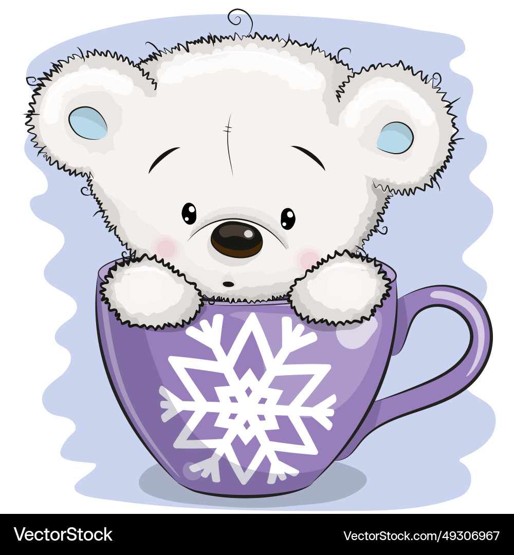 Cartoon weiß Teddybär sitzt in einer Tasse Cartoon weiß Teddybär sitzt in einer Tasse vektorbild