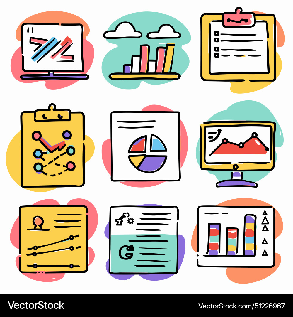 Collection colorful data charts graphs Vector Image