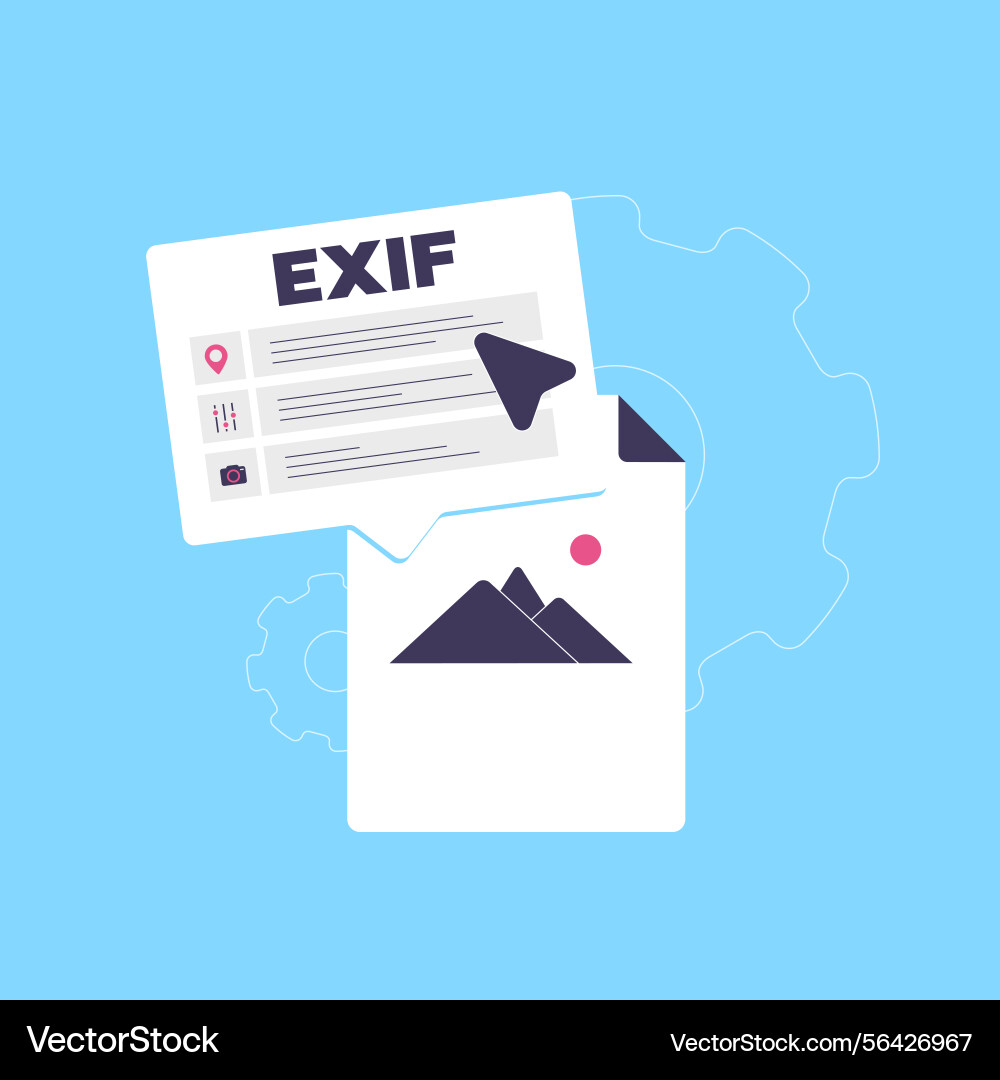 Exif metadata icon with camera settings lens data Exif metadata icon with camera settings lens data Vector Image