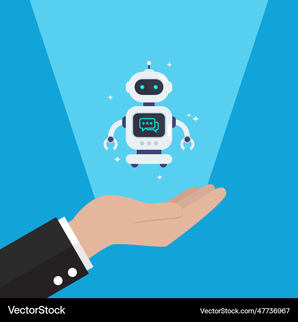 Hand is showing android bot Hand is showing android bot vector image