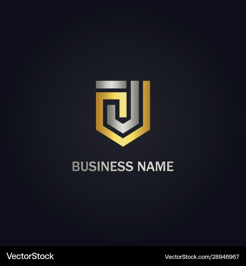 J initial shape line shield gold logo Royalty Free Vector