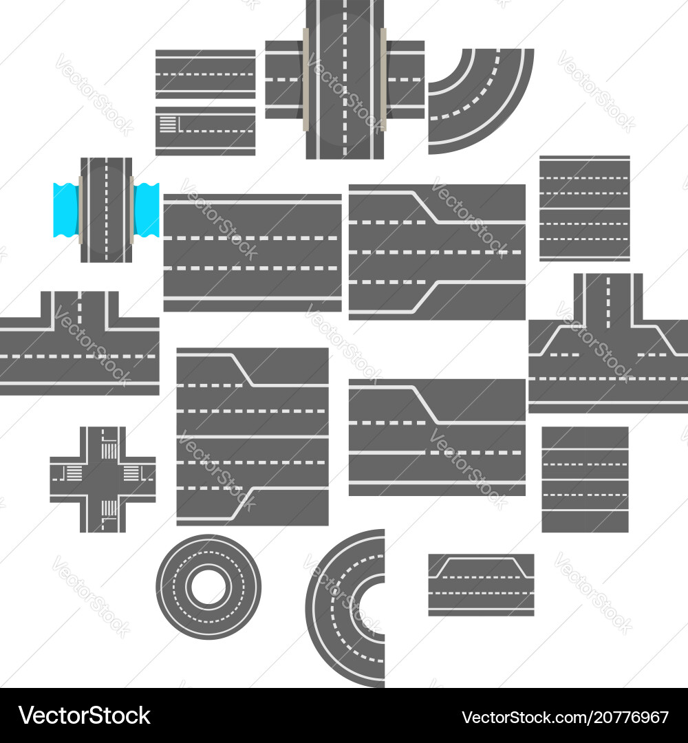 Road elements constructor icons set cartoon style Road elements constructor icons set cartoon style vector image