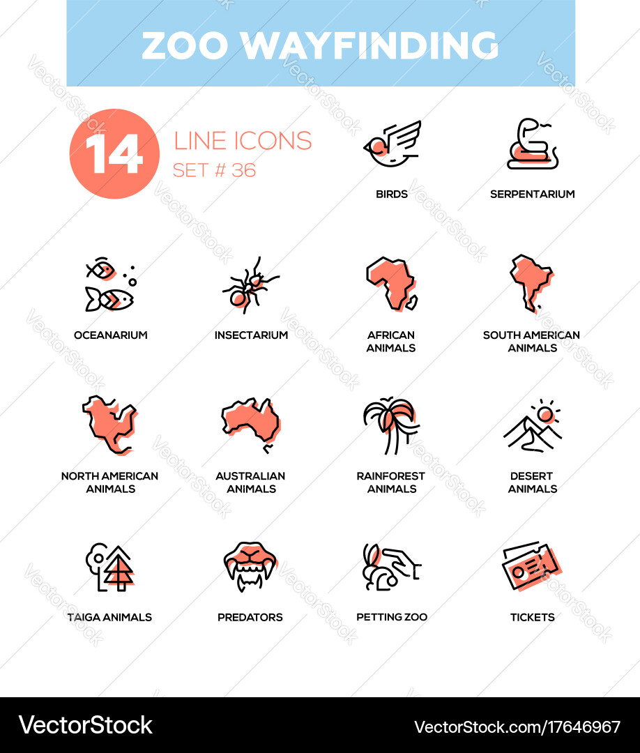 Zoo wayfinding - modern single line icons Vector Image