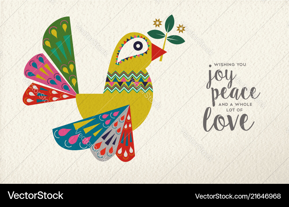 Christmas and new year dove bird folk art card vector image