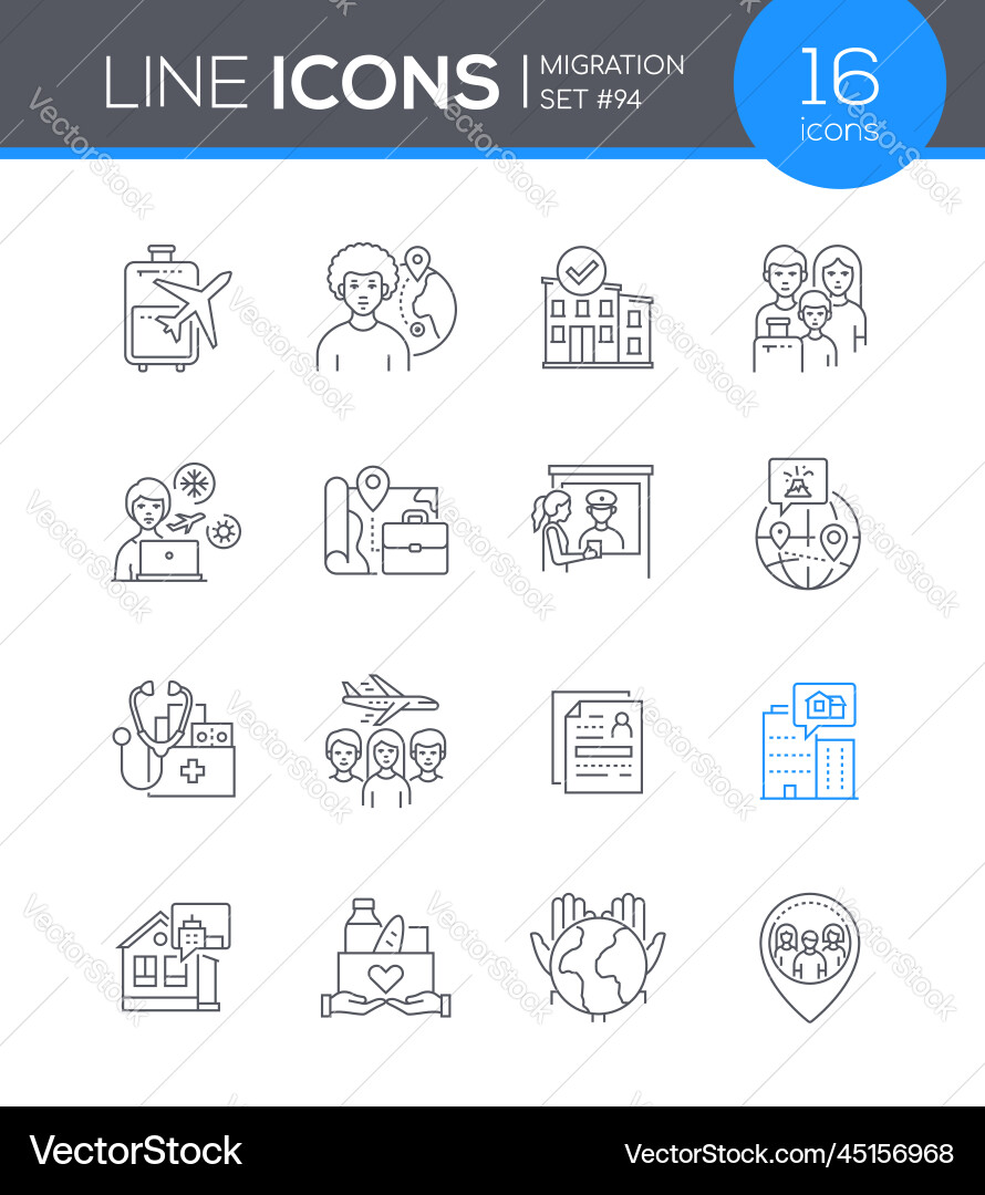 Human migration - line design style icons set Human migration - line design style icons set vector image