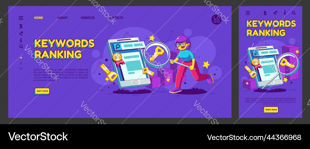 Keyword ranking landing page ui ux mobile app Keyword ranking landing page ui ux mobile app vector image