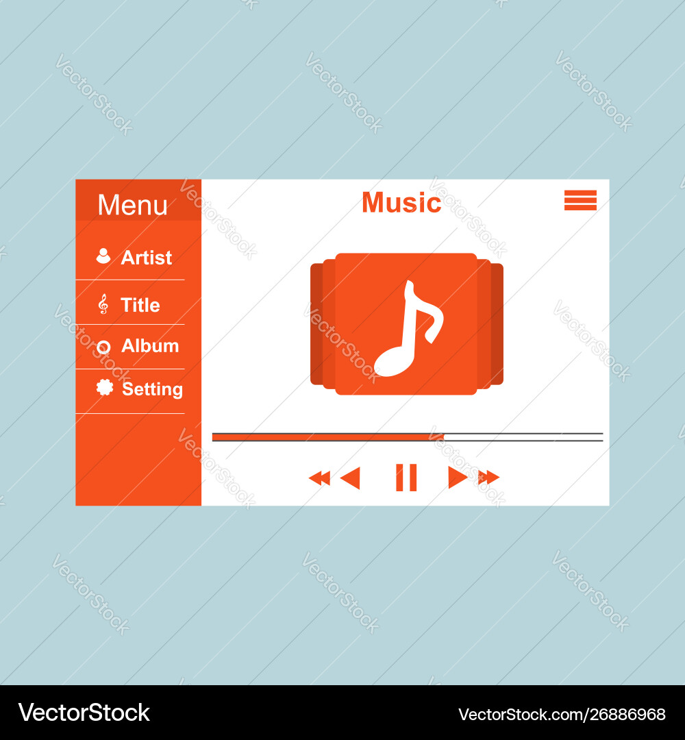 Media player application app template with flat Media player application app template with flat vector image